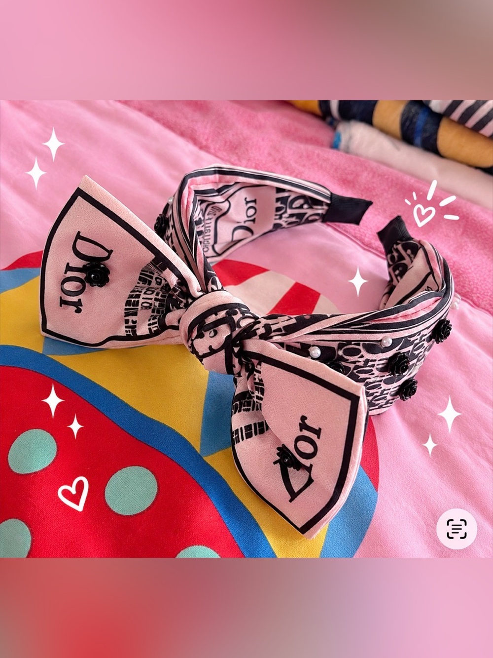 🆕Hand Crafted Pink and Black Logo Knotted Headband🩷🖤